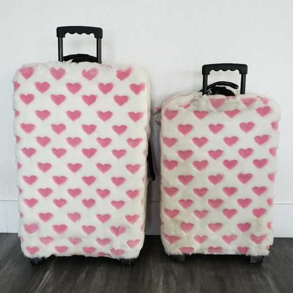 White Pink Faith Knight Faux Fur L Luggage - Picture 10 of 11